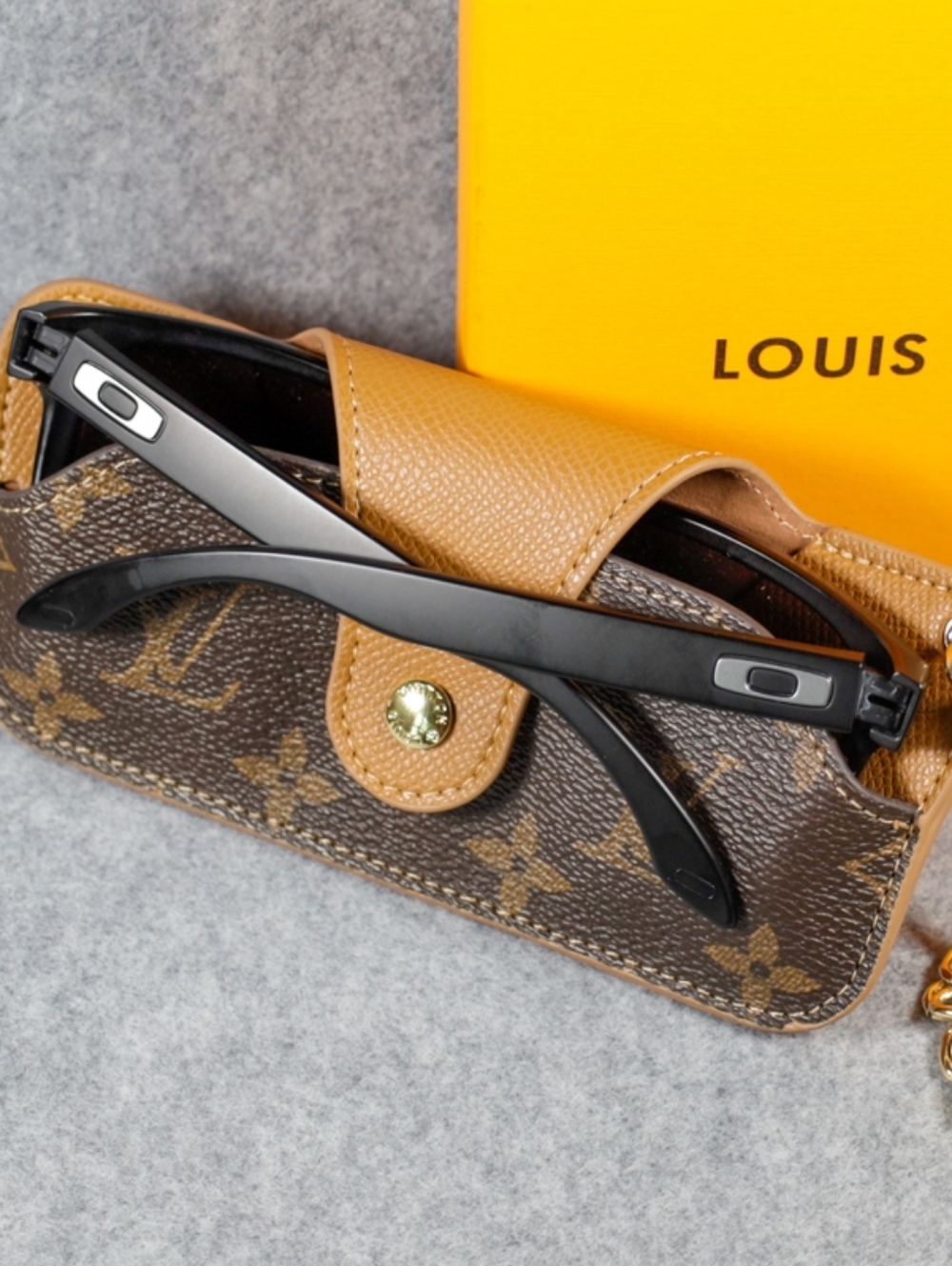 ONE LEFT! Monogram Eyewear Case with Brown Trim